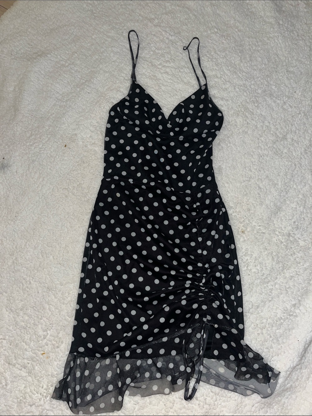 Women’s Black Polka Dot Slip Dress with Spaghetti Straps